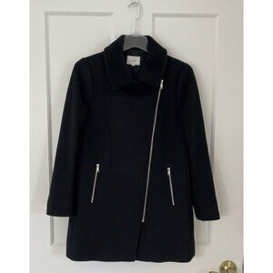 LOFT Black Asymmetrical Zip Wool Blend Jacket Coat Medium Mid Length
